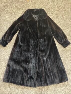 Dark Brown Mahogany Mink Full-Length Flared Fur Coat, approx size L